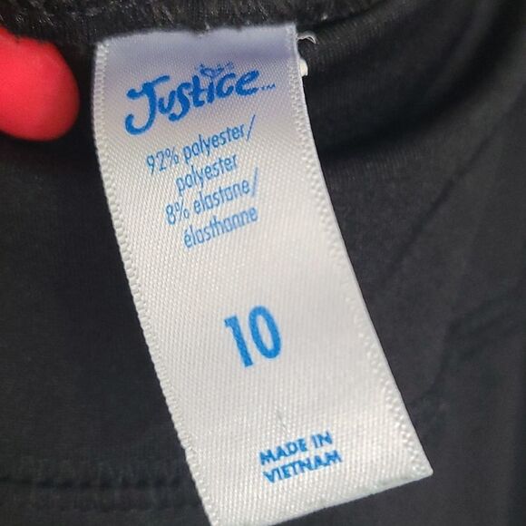 Justice Girls 10 Black Gold Logo Ankle Crop Legging Casual Stretch Knit Pants - Picture 4 of 5